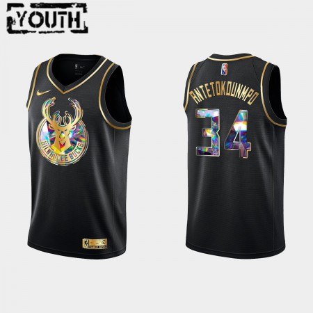 Maillot Enfant Milwaukee Bucks Giannis Antetokounmpo 34 Nike 2021-2022 Noir Golden Edition 75th Anniversary Diamond Swingman